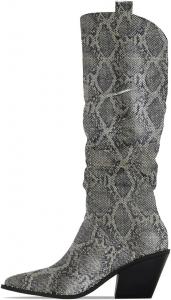 Женские классические ковбойские сапоги FSJ, до колена, на танкетке с массивным каблуком, заостренный носок, свободная посадка, сапоги до середины голени, ковбойские вестерн-сапоги, размеры 4-15 US, Gray Snakeskin