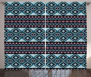 Штора ABAKUHAUS в ацтекском деревенском стиле с геометрическим рисунком в виде треугольников, универсальная ленточная штора для гостиной с петлями и крючками, 280 x 225 см, цвет морской волны, многоцветный Abakuhaus