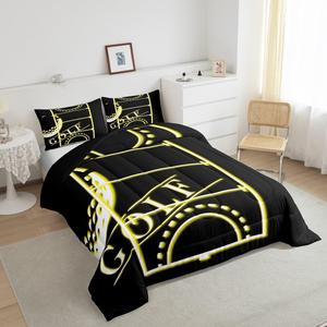 Erosebridal Спортивный комплект постельного белья для взрослых черный желтый с золотым градиентом дышащий материал, Golf 06