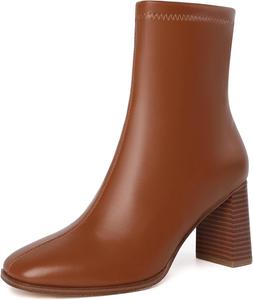 Женские ботильоны на массивном каблуке с квадратным носком и боковой молнией, короткие женские ботинки GOUPSKY, Brown