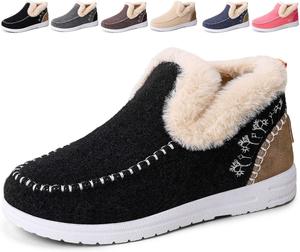 Женские зимние ботинки на снег с утеплителем, удобные слипоны с плюшевой подкладкой из искусственного меха, противоскользящие повседневные зимние ботинки Generic, Black