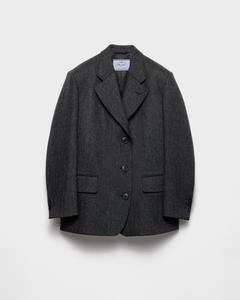 Однобортный кэбан из ткани с елочкой Prada, антрацитовый серый