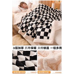 Disney Теплый зимний плед 200х230 см из флиса, трехслойный, черный клетка