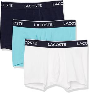 Lacoste мужские хлопковые трусы с эластичной триколорной резинкой, 3 шт, White/Navy Blue/Bright Blue