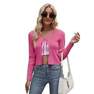 Летний кардиган для женщин укороченный с завязкой спереди и ажурной вязкой Seoria, Light Rose