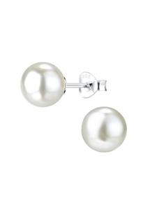 Alexander York Серьги-гвоздики, жемчуг 8 мм белый, в оправе из серебра 925 пробы, комплект из 2 штук