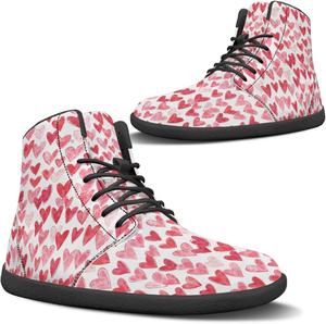 Женские Босоножки Без Каблука с Широким Носком, Высокие Кроссовки на Шнуровке с Противоскользящей Подошвой и Нулевым Перепадом GETELINSENG, Red Heart Patten