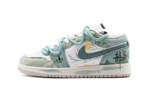 Air 1 Yue Qi нескользящие устойчивые к истиранию низкие детские баскетбольные кроссовки для подростков Jordan, светло-белый зеленый