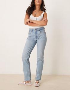 Abercrombie & Fitch Curve Love, прямые джинсы средней посадки в стиле 90-х, светло-синяя отделка