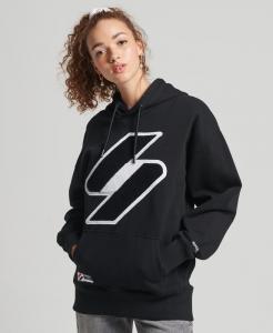 Код худи оверсайз с логотипом из синели Superdry, черный