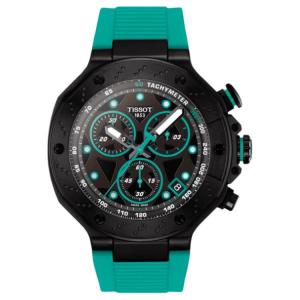 TISSOT Часы Quartz Movement Men's Watch Watch 45mm Black Dial Stainless Steel PVD Coating Watch Case Silicone Strap, Black Dial