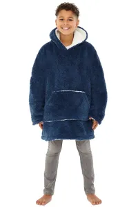 Темно-синее объемное флисовое одеяло из шерпы с капюшоном Shaggy, пригодное для носки Just Essentials, темно-синий