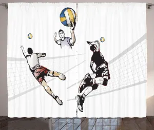 Штора для спальни ABAKUHAUS "Волейбольная" в деревенском стиле, с изображением игрока, бьющего по мячу, со сборками, петлями и крючками, 280 x 225 см, белая с разноцветным узором Abakuhaus