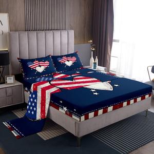 Erosebridal Комплект постельного белья Heart Stripe Stars патриотический в сине-красной гамме, Red Blue