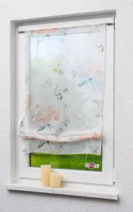 Рулонная штора из ленты, акварельные цветы, оранжевая, прозрачная, размеры: (Ш x В) 80 см * 135 см Lysel