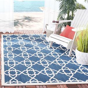 Ковер SAFAVIEH, 239 x 239 см, Washable Rug Outdoor Courtyard Collection - Navy & Beige, без линьки и легкий в уходе, идеален для патио, заднего двора, прихожей (CY6032-268)