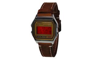 CASIO Ретро серия электронный механизм кожаный ремешок мужские часы yellow циферблат