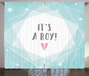 Штора для детской вечеринки ABAKUHAUS в деревенском стиле с узорами Линии и звезды, универсальная тесьма для гостиной с петлями и крючками, 280 x 225 см, цвет морская пена с оттенками тускло-серый Abakuhaus