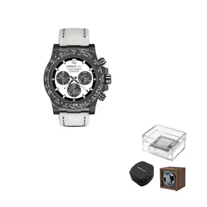 CRONUSART Часы Cross Daytona Automatic Mechanical Movement Canvas Strap Watch Men's Watch White Dial, Black Big-Eyed Cat