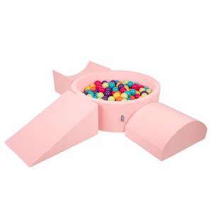 KiddyMoon Игровая площадка пенопластовая ППЗП-ОК30Д-114 с шариками розовый: светло-зеленый-желтый-бирюзовый-оранжево-темно-розовый-фиолетовый бассейн 300/клин Л/рампа Л/полувалик Л