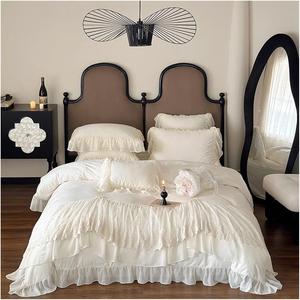 Generic Комплект постельного белья велюровый флис французский стиль принцессы с кружевными рюшами Bianco