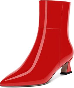 Женские ультрамодные уличные ботинки NUMALEO с острым носком, молнией, лакированной поверхностью, массивным низким каблуком и голенищем до щиколотки, каблук 5 см, Red
