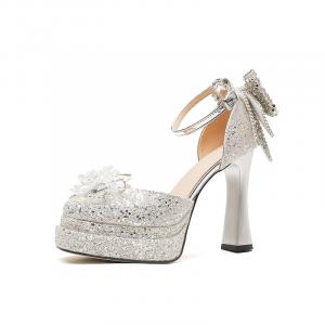 Zubumei Женские туфли на платформе с массивным каблуком серебристые, цвет Silver