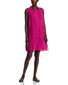 Льняное платье-рубашка в клетку Eileen Fisher, фиолетовый