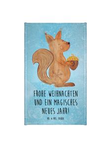 Mr. & Mrs. Panda Рождественское полотенце с изображением белки и надписью, выполненное в нежно-голубом цвете