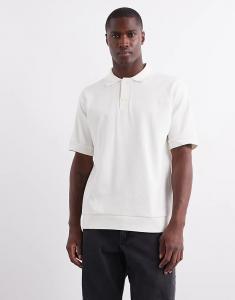 Футболка-поло ARKET с короткими рукавами из текстурированного джерси белого цвета