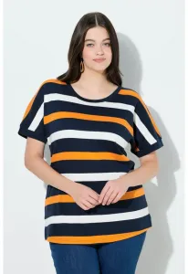 Полосатая футболка с коротким рукавом и принтом Ulla Popken, Marine