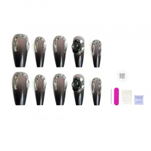 ORANOT Градиентные черные полные бриллианты готические крутые дерзкие накладные ногти средняя лестница кокетка Instagram стиль 24mm