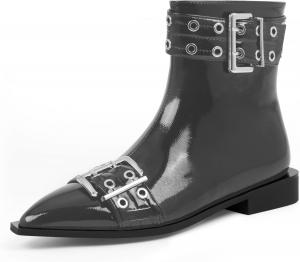 Женские готические ботильоны с заостренным носком на плоской подошве с пряжкой Odetina, Dark Gray