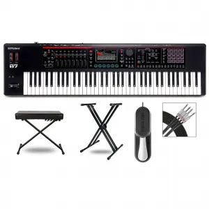 Синтезатор Roland FANTOM-07 с X-стойкой, педалью сустейна, скамьей и аудиокабелями Livewire