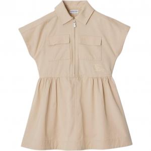 Burberry Solid Color Pointed Collar Knight Pattern Cinched Waist Short Sleeved Light Brown Kids'