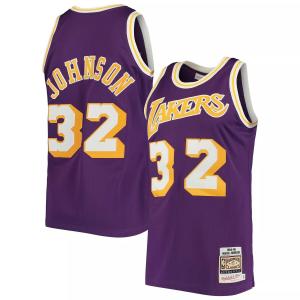 Мужское аутентичное джерси Mitchell & Ness Magic Johnson Purple Los Angeles Lakers 1984 Hardwood Classics