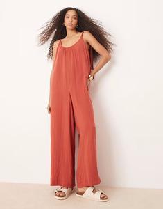 Комбинезон ASOS DESIGN из двойной ткани с косами и завязками, с круглым вырезом, цвет ржавчины