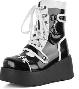 DDWRGD Женские ботильоны на платформе с высоким широким каблуком, готические, с круглым носком, боевые ботинки, мото-ботинки на танкетке с молнией (белые, 7.5-8)
