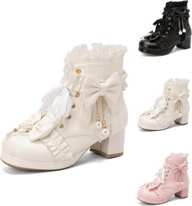 Женские платформенные ботинки SACFOF с шнуровкой, массивным каблуком, ботильоны с бантом, косплей, кавай, зимняя обувь, готика, лолита, платформенные ботинки, White