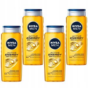 NIVEA MEN ACTIVE ENERGY 3в1 тонизирующий гель для душа для мужчин 500 мл x4