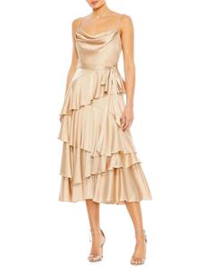 Платье Ieena Charmeuse с многоуровневыми оборками Mac Duggal, цвет Nude