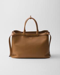 Кожаная сумка Prada Buckle с двумя ремнями, коричневый