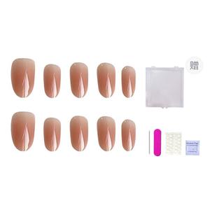 Маникюрные накладные ногти Almond Blush Small Seed Pure Cat Eye Nude Korean Style средней длины 24мм ORANOT, Long Ladder M, Suitable For Chubby Hand[Includes Storage Box]16-12-13-12-9