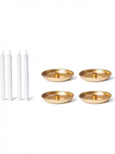 Novaliv Набор из 4 тонких свечей-подсвечников Novaliv, золотистые, диаметр 15 см, с золотистой светодиодной подсветкой