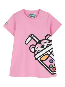 Платье с графическим принтом и круглым вырезом Kenzo Kids, розовый