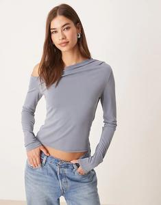 Футболка из модала с открытыми плечами и длинными рукавами ASOS DESIGN синего цвета