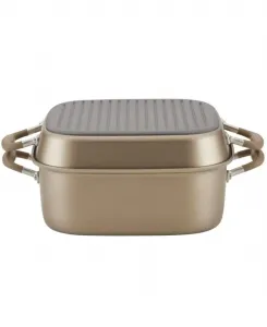 Набор для приготовления блюд Advanced Home с антипригарным покрытием из твердого анодированного алюминия, состоящий из двух частей: жаровни объемом 7 л и квадратной сковороды-гриль глубиной 28 см Anolon, бронза