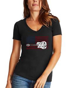 Женская футболка с V-образным вырезом и надписью "America Rocks" LA Pop Art, Black