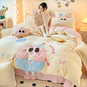 LUOLAI HOME Комплект постельного белья 4 предмета, простыня на резинке 150 см, пододеяльник 200x230 см