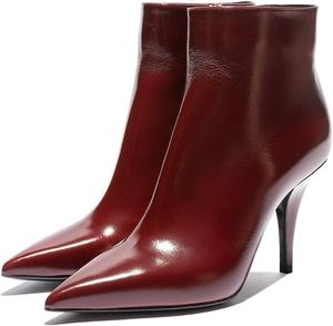Женские закрытые ботильоны YDN с острым носком, на высоком каблуке, с боковой молнией, лакированные туфли для вечеринки и платья, Wine Red